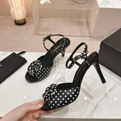 Double C New Camellia High Heel Sandals Black/ White Caro