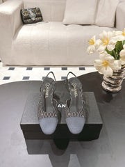 CC SLINGBACK 25S 65 MM IN BLACK DENIM WITH PLAID PATTERN