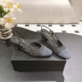 CC SLINGBACK 25S 65 MM IN BLACK DENIM WITH PLAID PATTERN