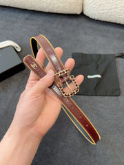 BELT 20MM IN WINE RED CALFSKIN WITH INTERWOVEN CHAIN BUCKLE ZIPPER IN TRIM GOLD HARDWARE