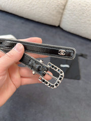 BELT 20MM IN BLACK CALFSKIN WITH INTERWOVEN CHAIN BUCKLE ZIPPER IN TRIM