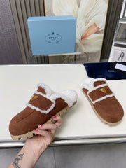 SUEDE AND SHEARLING MULES UMBER BROWN