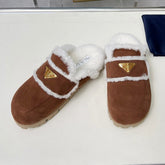 SUEDE AND SHEARLING MULES UMBER BROWN
