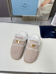 SUEDE AND SHEARLING MULES BEIGE