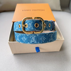 LV 30MM BELT LIGHT BLUE MONOGRAM DENIM GOLD HARDWARE