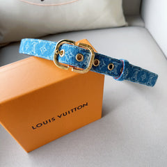 LV 30MM BELT LIGHT BLUE MONOGRAM DENIM GOLD HARDWARE