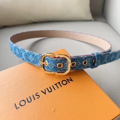 LV 30MM BELT LIGHT BLUE MONOGRAM DENIM GOLD HARDWARE