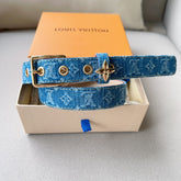 LV FLOWERGRAM ARDILLON 30MM BELT LIGHT BLUE MONOGRAM DENIM GOLD HARDWARE