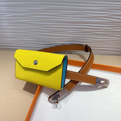 HM KELLY LEMON YELLOW POCKET 18MM BELT CINNAMON BROWN LEATHER SILVER HARDWARE