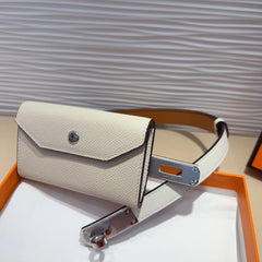 HM KELLY WHITE POCKET 18MM BELT LEATHER SILVER HARDWARE