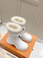 RUBY FLAT ANKLE BOOT IN WHITE CALFSKIN AND MONOGRAM NYLON