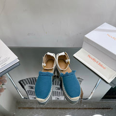 SEE BY ESPADRILLES SANDAL IN CERULEAN BLUE FABRIC AND WHITE CALFSKIN