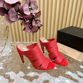 ALAIA ELASTIC CAGE MULE SANDALS IN CHERRY RED WOVEN STRAP AND LAMBSKIN