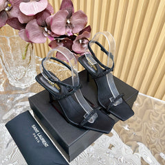 SL STRAP CRYSTAL HIGH SANDAL BLACK SATIN