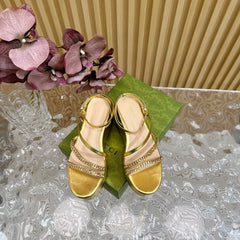 GG PLATFORM SANDAL METALLIC GOLD CALFSKIN WITH CHAINS