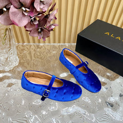 ALAIA BALLET FLATS IN COBALT BLUE VELVET