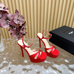 DEBBIE PLATFORM SANDALS IN RED SILK