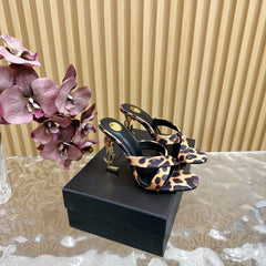 OPYUM 10 CM HIGH MULES IN LEOPARD PRINT SILK