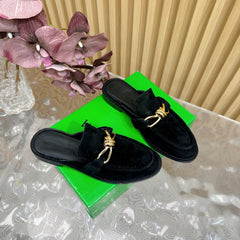 OPEN-BACK LOAFER REALISED IN BLACK SUEDE WITH SIGNATURE METALLIC KNOT DETAIL