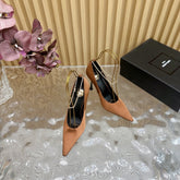 RÉGINE PUMPS IN RUSTIC ORANGE SATIN GOLD CHAIN