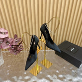 RÉGINE PUMPS IN BLACK SATIN GOLD CHAIN