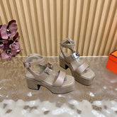 HM 25S CLASSIC WEDGE SANDALS 70 MM IN TAUPE BEIGE LAMBSKIN WITH SILVER HARDWARE