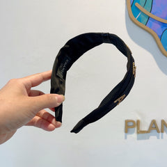 BLACK SILK HAIRBAND WITH GOLD LOGO 412441