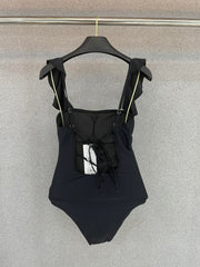 CC BIKINI SWIMSUIT SET IN BLACK ATTACHED WITH GOLD METAL LOGO 615196