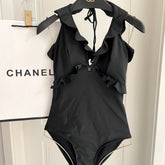 CC BIKINI SWIMSUIT SET BLACK AND RUFFLED TRIM 622180