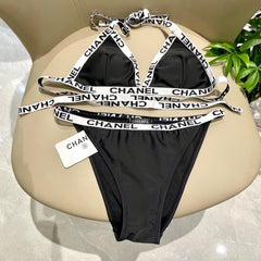 CC BIKINI SWIMSUIT SET IN BLACK WITH WHITE TRIM 627832