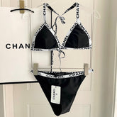 CC BIKINI SWIMSUIT SET IN BLACK WITH WHITE TRIM 627832