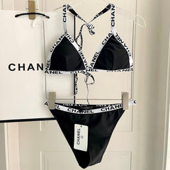 CC BIKINI SWIMSUIT SET IN BLACK WITH WHITE TRIM 627832