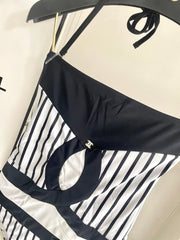 CC BIKINI SWIMSUIT SET IN WHITE WITH BLACK VERTICAL STRIPES 633258