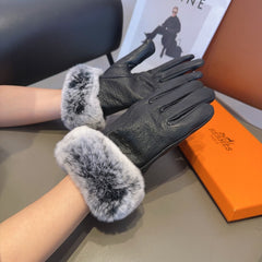 GLOVES IN BLACK DEERSKIN WITH RABBIT FUR 463888