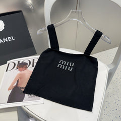 CAMI TOP 643227 IN BLACK COTTON RIBBED KNIT