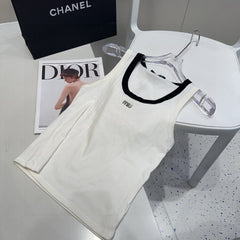 TANK TOP 615175 IN WHITE COTTON RIBBED BLACK TRIM