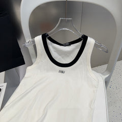 TANK TOP 615175 IN WHITE COTTON RIBBED BLACK TRIM