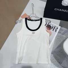 TANK TOP 615175 IN WHITE COTTON RIBBED BLACK TRIM