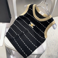 STRIPED TANK TOP 615177 IN BLACK COTTON RIBBED BEIGE TRIM