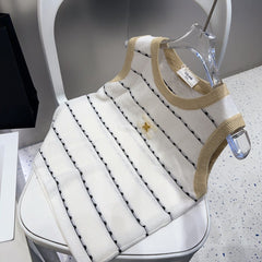 STRIPED TANK TOP 615178 IN WHITE COTTON RIBBED BEIGE TRIM