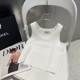 SLEEVELESS TOP 640630 IN WHITE COTTON EMBOSSED LOGO