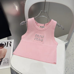 VISCOSE TANK TOP 643229 IN PINK COTTON RIBBED KNIT WITH EMBELLISHED LOGO