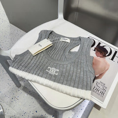 STRIPED TANK TOP 625958 IN GRAY AND WHITE COTTON RIBBED