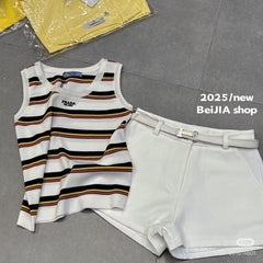STRIPED TANK TOP 627700 IN WHITE MIX MULTICOLR COTTON RIBBED