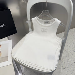 TANK TOP 633206 IN WHITE COTTON RIBBED KNIT EMBOSSED LOGO