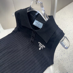 POLO TANK TOP 638006 IN BLACK COTTON RIBBED KNIT