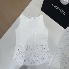 TANK TOP 640624 IN WHITE COTTON MUTILCOLOR CRYSTAL