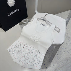 TANK TOP 640624 IN WHITE COTTON MUTILCOLOR CRYSTAL