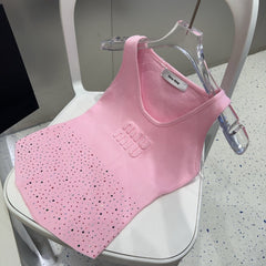 TANK TOP 640625 IN PINK COTTON MUTILCOLOR CRYSTAL