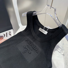 SLEEVELESS TOP 640631 IN BLACK COTTON EMBOSSED LOGO